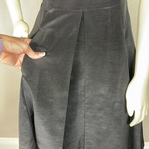 Reiss Alessia Black Satin Pleated Fit Flare Square Neck Sleeveless Mini Dress 4 - Picture 3 of 13